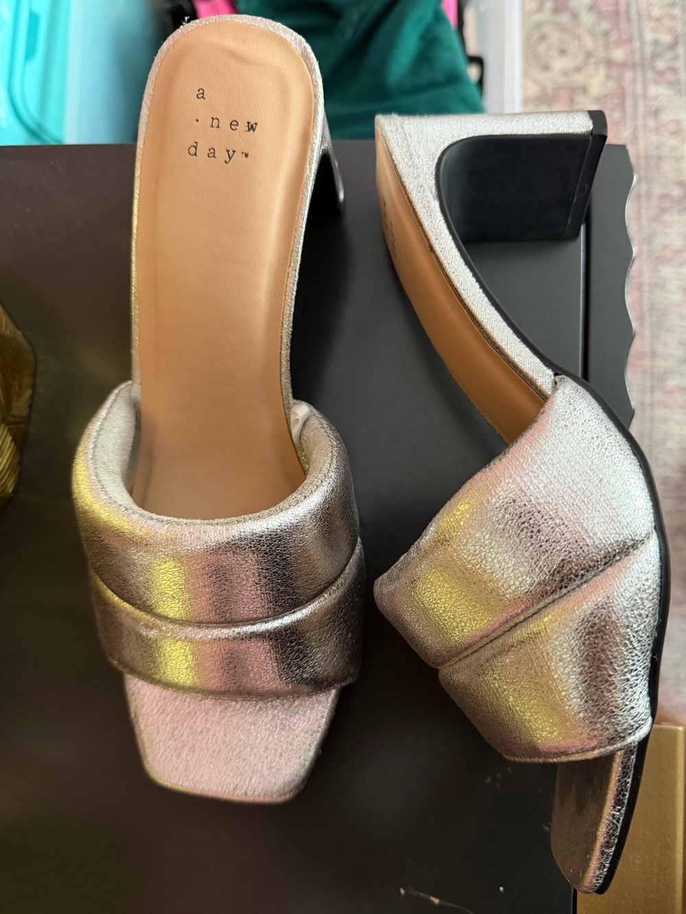 a new day Metallic Silver Padded Slide Heels